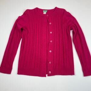 Vintage Cable Knit Button Up Cardigan Sweater Fuchsia Pink Granny Core Small